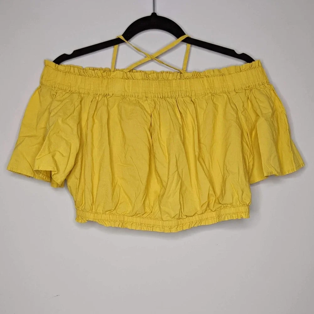 BP • Yellow Ruffle Off The Shoulder Crop Top Sz M - Picture 3 of 8
